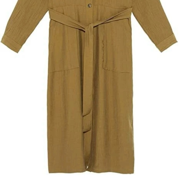Zara Shirt Dress Tan Camel Color Pockets Belt Long Sleeve Size X-small Collar - Picture 5 of 15